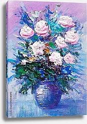 Постер Букет белых роз в синей вазе