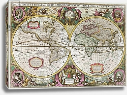 Постер Хондиус Энрике A New Land and Water Map of the Entire Earth, 1630