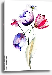 Постер Синие и красные тюльпаны на белом