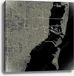 Постер План города Майами, США, в черном цвете