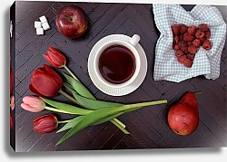 Постер Тюльпаны, ягоды и чай