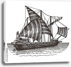 Постер Корабль с полосатыми парусами