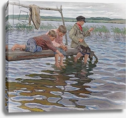 Постер Богданов-Бельский Николай Boys Fishing off a Pier,
