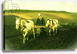 Постер Репин Илья The writer Lev Nikolaevich Tolstoy ploughing with horses, 1889