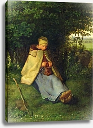 Постер Милле, Жан-Франсуа A Knitter or a Seated Shepherdess Knitting, 1858-60