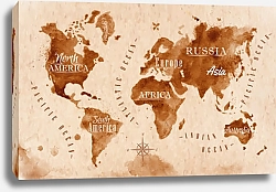 Постер Карта мира в кофейных тонах