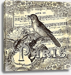 Постер Париж. Птица на фоне нот
