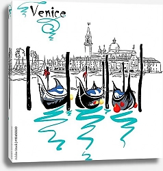 Постер Гондолы, пришвартованные на площади Сан-Марко в Венеции, Италия. 