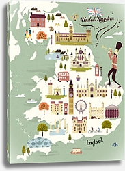 Постер Англия, туристическая карта 2