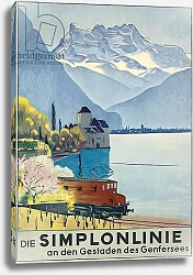 Постер Кардино Эмиль Simplonlinie', poster advertising rail travel around Lake Geneva