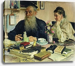Постер Репин Илья Leo Tolstoy with his wife in Yasnaya Polyana, 1907