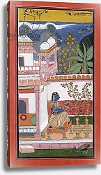 Постер Школа: Индийская 17в. A lady picking flowers from a pot, Bundi, Rajasthan, Rajput School, c.1680,
