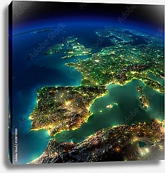 Постер Ночная Земля. Испания, Португалия, Франция.
