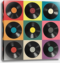 Постер Виниловые пластинки на разноцветных фонах
