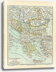 Постер Карта стран Балканского полуострова, конец 19 в.