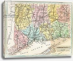 Постер Неизвестен Map of Connecticut, from 'Connecticut Historical Collections' by John Warner Barber, 1856