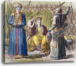 Постер Школа: Итальянская 19в Buryat family in an interior, from 'Costume dei...' by Giulio Ferrario, c.1820s-30s