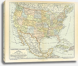 Постер Карта США и Мексики, конец 19 в.