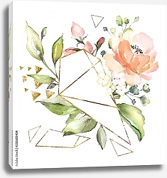 Постер Розы и листья с геометрической многоугольной формой
