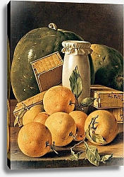Постер Мелендес Луис Still Life of Oranges, Watermelon, a Pot and Boxes of Cake