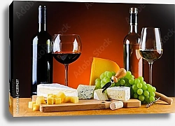 Постер Вино,виноград и сыр