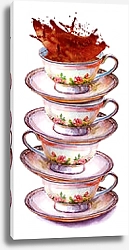 Постер Чашки чая и блюдца в стопке