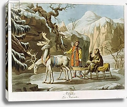 Постер Школа: Русская 19в. Yakuts of central Siberia in winter landscape, clad in furs and with a reindeer sledge, published 1813