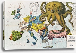 Постер Изображение Европы 1878 года с использованием карикатур и чудовищного кракена