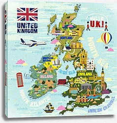 Постер Великобритания, карта с достопримечательностями 2