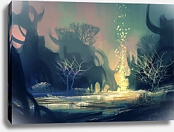Постер Фантастический пейзаж с таинственными деревьями