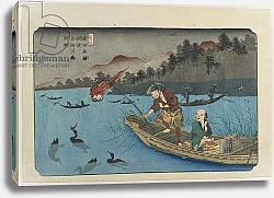 Постер Кэйсай Эйсэн No.55 Cormorant Fishing Boat at Nagae River near Ko_to Station, 1830-1844 2