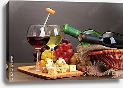Постер Вино, сыр и виноград