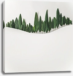 Постер Лесной пейзаж из зеленых листьев на белом фоне