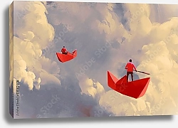 Постер Красные бумажные кораблики в небе