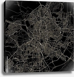 Постер План города Мадрид, Испания, в черном цвете