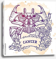 Постер Знак зодиака Рак с декоративной рамкой из роз