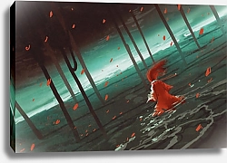 Постер Женщина в красном на болоте