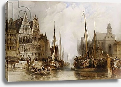 Постер Калло Вильям Houses of the Franc Bateliers and Church of St. Nicholas on the Canal at Ghent, 1845