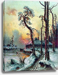 Постер Клевер Юлий Зимний пейзаж с рекой и домами. 1914