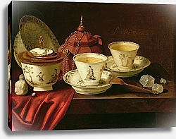 Постер Ростратен Питер A Yixing Teapot and a Chinese Porcelain Tete-a-Tete on a Partly Draped Ledge