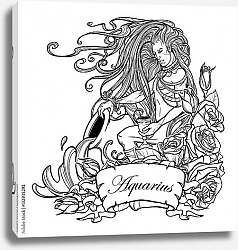 Постер Знак зодиака Водолей с декоративной рамкой из роз