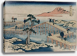 Постер Хокусай Кацушика An Ancient Picture of the Eight Part Bridge in Mikawa Province