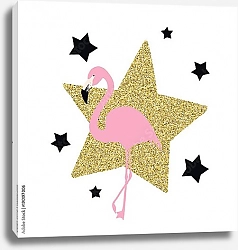 Постер Розовый фламинго со звездами
