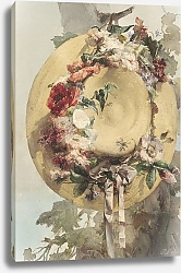 Постер Росси Анжело Straw Hat with Roses, Carnations, and Cornflowers