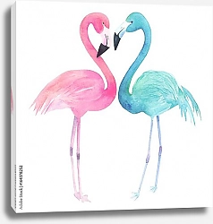 Постер Два акварельных фламинго