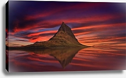 Постер Исландия, алый закат над скалистым островом