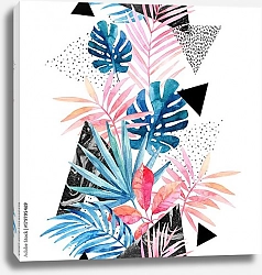Постер Тропические листья, гранж, мраморные текстуры, каракули, геометрические, минимальные элементы