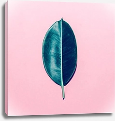 Постер Зеленый лист на розовом фоне