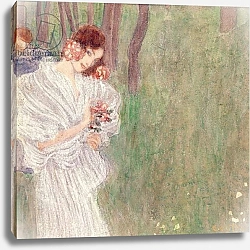 Постер Климт Густав (Gustav Klimt) Girl in a White Dress Standing in a Forest