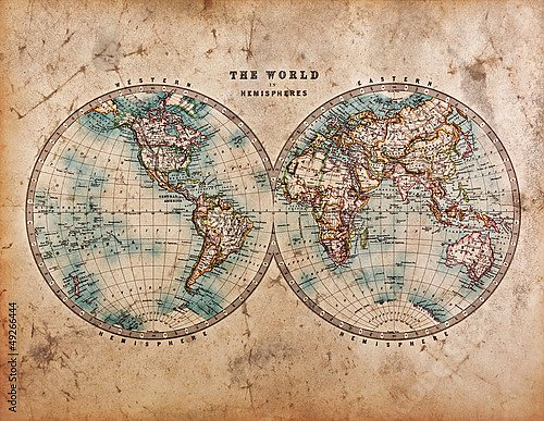 Карта мира с полушариями, 19 век